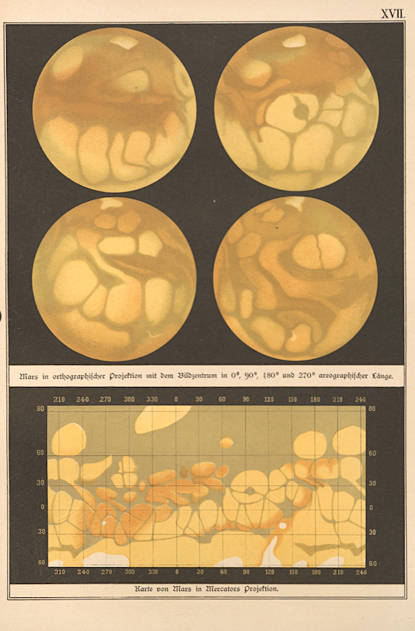 Edmund Weiss, “Map of Mars in Mercator’s Projection”, Illustration for ...